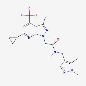 molecular formula C20H23F3N6O B4763510 2-[6-cyclopropyl-3-methyl-4-(trifluoromethyl)-1H-pyrazolo[3,4-b]pyridin-1-yl]-N-[(1,5-dimethyl-1H-pyrazol-4-yl)methyl]-N-methylacetamide 