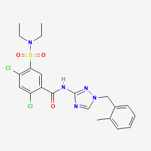 molecular formula C21H23Cl2N5O3S B4763545 2,4-dichloro-5-[(diethylamino)sulfonyl]-N-[1-(2-methylbenzyl)-1H-1,2,4-triazol-3-yl]benzamide 