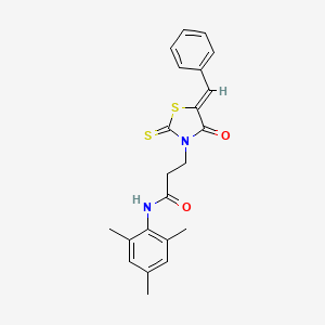 molecular formula C22H22N2O2S2 B4763579 3-(5-benzylidene-4-oxo-2-thioxo-1,3-thiazolidin-3-yl)-N-mesitylpropanamide 