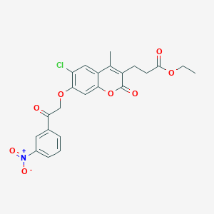 molecular formula C23H20ClNO8 B4763637 ethyl 3-{6-chloro-4-methyl-7-[2-(3-nitrophenyl)-2-oxoethoxy]-2-oxo-2H-chromen-3-yl}propanoate 