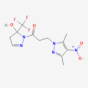 molecular formula C12H14F3N5O4 B4763843 1-[3-(3,5-dimethyl-4-nitro-1H-pyrazol-1-yl)propanoyl]-5-(trifluoromethyl)-4,5-dihydro-1H-pyrazol-5-ol 