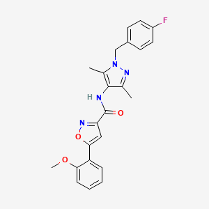 molecular formula C23H21FN4O3 B4763863 N-[1-(4-fluorobenzyl)-3,5-dimethyl-1H-pyrazol-4-yl]-5-(2-methoxyphenyl)-3-isoxazolecarboxamide 