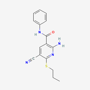 molecular formula C16H16N4OS B4763915 2-amino-5-cyano-N-phenyl-6-(propylthio)nicotinamide 