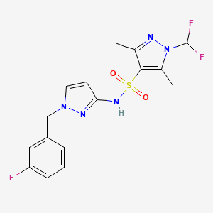 molecular formula C16H16F3N5O2S B4763947 1-(difluoromethyl)-N-[1-(3-fluorobenzyl)-1H-pyrazol-3-yl]-3,5-dimethyl-1H-pyrazole-4-sulfonamide 