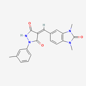 molecular formula C20H18N4O3 B4763954 4-[(1,3-dimethyl-2-oxo-2,3-dihydro-1H-benzimidazol-5-yl)methylene]-1-(3-methylphenyl)-3,5-pyrazolidinedione 