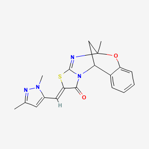 molecular formula C19H18N4O2S B4764079 13-[(1,3-dimethyl-1H-pyrazol-5-yl)methylene]-9-methyl-8-oxa-12-thia-10,15-diazatetracyclo[7.6.1.0~2,7~.0~11,15~]hexadeca-2,4,6,10-tetraen-14-one 