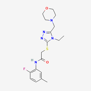 molecular formula C18H24FN5O2S B4764086 2-{[4-ethyl-5-(4-morpholinylmethyl)-4H-1,2,4-triazol-3-yl]thio}-N-(2-fluoro-5-methylphenyl)acetamide 
