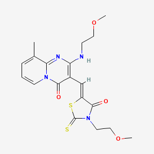 molecular formula C19H22N4O4S2 B4764105 2-[(2-methoxyethyl)amino]-3-{[3-(2-methoxyethyl)-4-oxo-2-thioxo-1,3-thiazolidin-5-ylidene]methyl}-9-methyl-4H-pyrido[1,2-a]pyrimidin-4-one 