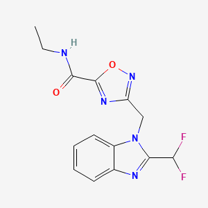 molecular formula C14H13F2N5O2 B4764140 3-{[2-(difluoromethyl)-1H-benzimidazol-1-yl]methyl}-N-ethyl-1,2,4-oxadiazole-5-carboxamide 