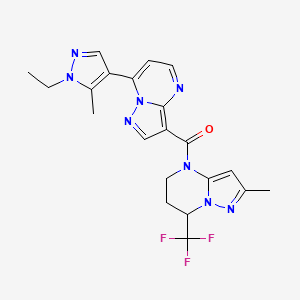 molecular formula C21H21F3N8O B4764260 7-(1-ethyl-5-methyl-1H-pyrazol-4-yl)-3-{[2-methyl-7-(trifluoromethyl)-6,7-dihydropyrazolo[1,5-a]pyrimidin-4(5H)-yl]carbonyl}pyrazolo[1,5-a]pyrimidine 