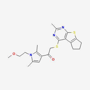 molecular formula C21H25N3O2S2 B4764293 1-[1-(2-methoxyethyl)-2,5-dimethyl-1H-pyrrol-3-yl]-2-[(2-methyl-6,7-dihydro-5H-cyclopenta[4,5]thieno[2,3-d]pyrimidin-4-yl)thio]ethanone 