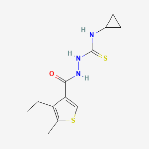 molecular formula C12H17N3OS2 B4764321 N-cyclopropyl-2-[(4-ethyl-5-methyl-3-thienyl)carbonyl]hydrazinecarbothioamide 
