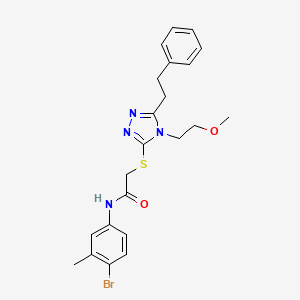 molecular formula C22H25BrN4O2S B4764336 N-(4-bromo-3-methylphenyl)-2-{[4-(2-methoxyethyl)-5-(2-phenylethyl)-4H-1,2,4-triazol-3-yl]thio}acetamide 
