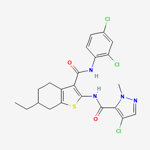 molecular formula C22H21Cl3N4O2S B4764339 4-chloro-N-(3-{[(2,4-dichlorophenyl)amino]carbonyl}-6-ethyl-4,5,6,7-tetrahydro-1-benzothien-2-yl)-1-methyl-1H-pyrazole-5-carboxamide 