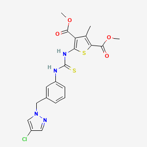 molecular formula C20H19ClN4O4S2 B4764561 dimethyl 5-{[({3-[(4-chloro-1H-pyrazol-1-yl)methyl]phenyl}amino)carbonothioyl]amino}-3-methyl-2,4-thiophenedicarboxylate 