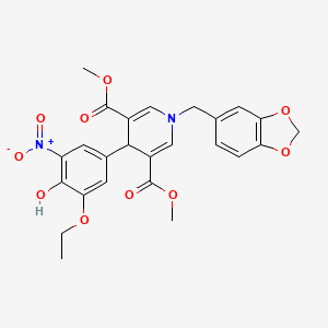molecular formula C25H24N2O10 B4764648 dimethyl 1-(1,3-benzodioxol-5-ylmethyl)-4-(3-ethoxy-4-hydroxy-5-nitrophenyl)-1,4-dihydro-3,5-pyridinedicarboxylate 