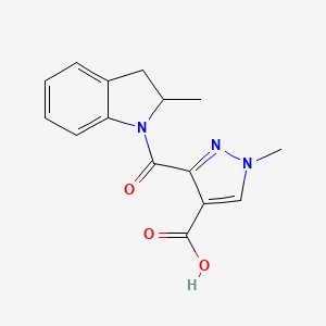 molecular formula C15H15N3O3 B4764655 1-methyl-3-[(2-methyl-2,3-dihydro-1H-indol-1-yl)carbonyl]-1H-pyrazole-4-carboxylic acid 