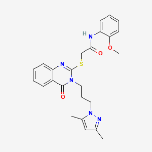 molecular formula C25H27N5O3S B4764659 2-({3-[3-(3,5-dimethyl-1H-pyrazol-1-yl)propyl]-4-oxo-3,4-dihydro-2-quinazolinyl}thio)-N-(2-methoxyphenyl)acetamide 