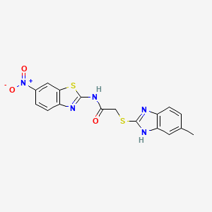 molecular formula C17H13N5O3S2 B4764696 2-[(5-methyl-1H-benzimidazol-2-yl)thio]-N-(6-nitro-1,3-benzothiazol-2-yl)acetamide 