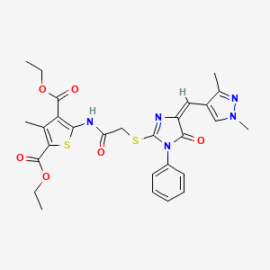 diethyl 5-{[({4-[(1,3-dimethyl-1H-pyrazol-4-yl)methylene]-5-oxo-1-phenyl-4,5-dihydro-1H-imidazol-2-yl}thio)acetyl]amino}-3-methyl-2,4-thiophenedicarboxylate