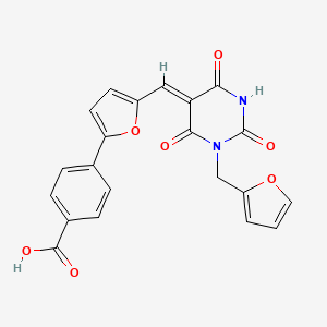 molecular formula C21H14N2O7 B4764743 4-(5-{[1-(2-furylmethyl)-2,4,6-trioxotetrahydro-5(2H)-pyrimidinylidene]methyl}-2-furyl)benzoic acid 