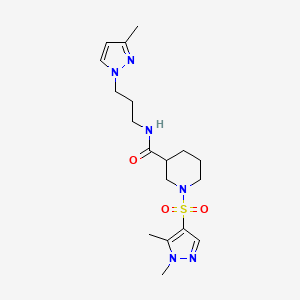 molecular formula C18H28N6O3S B4764816 1-[(1,5-dimethyl-1H-pyrazol-4-yl)sulfonyl]-N-[3-(3-methyl-1H-pyrazol-1-yl)propyl]-3-piperidinecarboxamide 