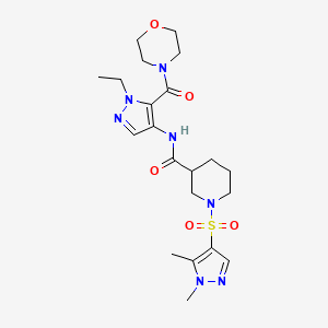 molecular formula C21H31N7O5S B4764864 1-[(1,5-dimethyl-1H-pyrazol-4-yl)sulfonyl]-N-[1-ethyl-5-(4-morpholinylcarbonyl)-1H-pyrazol-4-yl]-3-piperidinecarboxamide 