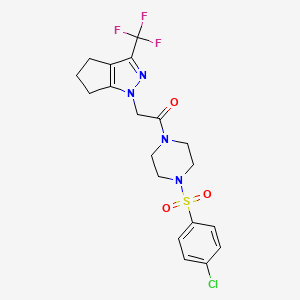 molecular formula C19H20ClF3N4O3S B4765273 1-(2-{4-[(4-chlorophenyl)sulfonyl]-1-piperazinyl}-2-oxoethyl)-3-(trifluoromethyl)-1,4,5,6-tetrahydrocyclopenta[c]pyrazole 