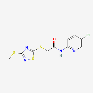 molecular formula C10H9ClN4OS3 B4765297 N-(5-chloro-2-pyridinyl)-2-{[3-(methylthio)-1,2,4-thiadiazol-5-yl]thio}acetamide 