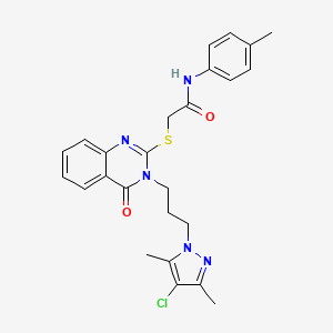 molecular formula C25H26ClN5O2S B4765310 2-({3-[3-(4-chloro-3,5-dimethyl-1H-pyrazol-1-yl)propyl]-4-oxo-3,4-dihydro-2-quinazolinyl}thio)-N-(4-methylphenyl)acetamide 