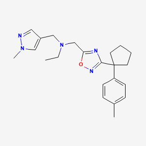 molecular formula C22H29N5O B4765405 N-({3-[1-(4-methylphenyl)cyclopentyl]-1,2,4-oxadiazol-5-yl}methyl)-N-[(1-methyl-1H-pyrazol-4-yl)methyl]ethanamine 