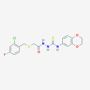 molecular formula C18H17ClFN3O3S2 B4765463 2-{[(2-chloro-4-fluorobenzyl)thio]acetyl}-N-(2,3-dihydro-1,4-benzodioxin-6-yl)hydrazinecarbothioamide 