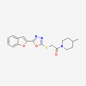 molecular formula C18H19N3O3S B4765483 1-({[5-(1-benzofuran-2-yl)-1,3,4-oxadiazol-2-yl]thio}acetyl)-4-methylpiperidine 