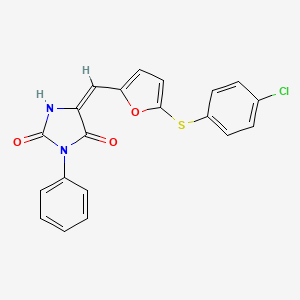 molecular formula C20H13ClN2O3S B4765636 5-({5-[(4-chlorophenyl)thio]-2-furyl}methylene)-3-phenyl-2,4-imidazolidinedione 
