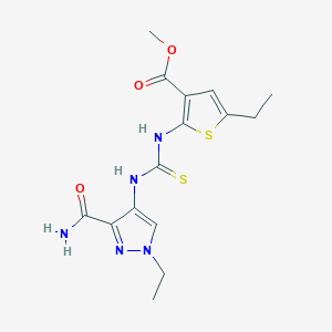 molecular formula C15H19N5O3S2 B4765659 methyl 2-[({[3-(aminocarbonyl)-1-ethyl-1H-pyrazol-4-yl]amino}carbonothioyl)amino]-5-ethyl-3-thiophenecarboxylate 