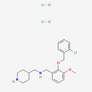 molecular formula C21H29Cl3N2O2 B4765812 {2-[(2-chlorobenzyl)oxy]-3-methoxybenzyl}(4-piperidinylmethyl)amine dihydrochloride 