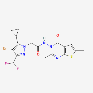 molecular formula C17H16BrF2N5O2S B4765954 2-[4-bromo-5-cyclopropyl-3-(difluoromethyl)-1H-pyrazol-1-yl]-N-(2,6-dimethyl-4-oxothieno[2,3-d]pyrimidin-3(4H)-yl)acetamide 