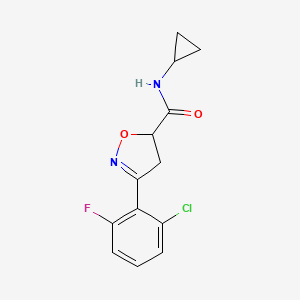 molecular formula C13H12ClFN2O2 B4766059 3-(2-chloro-6-fluorophenyl)-N-cyclopropyl-4,5-dihydro-5-isoxazolecarboxamide 