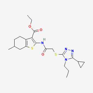 molecular formula C22H30N4O3S2 B4766097 ethyl 2-({[(5-cyclopropyl-4-propyl-4H-1,2,4-triazol-3-yl)thio]acetyl}amino)-6-methyl-4,5,6,7-tetrahydro-1-benzothiophene-3-carboxylate 