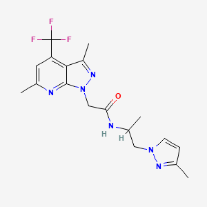 molecular formula C18H21F3N6O B4766190 2-[3,6-dimethyl-4-(trifluoromethyl)-1H-pyrazolo[3,4-b]pyridin-1-yl]-N-[1-methyl-2-(3-methyl-1H-pyrazol-1-yl)ethyl]acetamide 