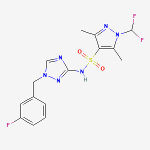 molecular formula C15H15F3N6O2S B4766227 1-(difluoromethyl)-N-[1-(3-fluorobenzyl)-1H-1,2,4-triazol-3-yl]-3,5-dimethyl-1H-pyrazole-4-sulfonamide 