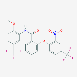 molecular formula C22H14F6N2O5 B4766324 N-[2-methoxy-5-(trifluoromethyl)phenyl]-2-[2-nitro-4-(trifluoromethyl)phenoxy]benzamide 