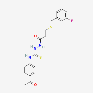 molecular formula C19H20FN3O2S2 B4766339 N-(4-acetylphenyl)-2-{3-[(3-fluorobenzyl)thio]propanoyl}hydrazinecarbothioamide 