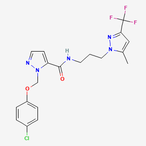 molecular formula C19H19ClF3N5O2 B4766480 1-[(4-chlorophenoxy)methyl]-N-{3-[5-methyl-3-(trifluoromethyl)-1H-pyrazol-1-yl]propyl}-1H-pyrazole-5-carboxamide 