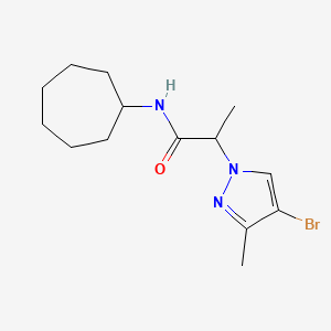 molecular formula C14H22BrN3O B4766528 2-(4-bromo-3-methyl-1H-pyrazol-1-yl)-N-cycloheptylpropanamide 