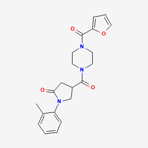 molecular formula C21H23N3O4 B4766542 4-{[4-(2-furoyl)piperazin-1-yl]carbonyl}-1-(2-methylphenyl)pyrrolidin-2-one 