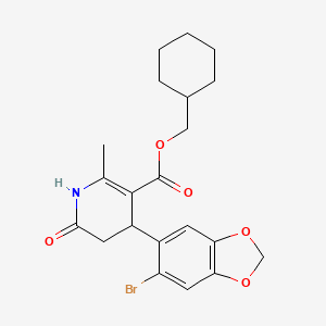 molecular formula C21H24BrNO5 B4766577 cyclohexylmethyl 4-(6-bromo-1,3-benzodioxol-5-yl)-2-methyl-6-oxo-1,4,5,6-tetrahydro-3-pyridinecarboxylate 