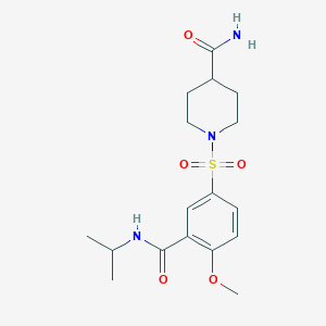 molecular formula C17H25N3O5S B4766602 1-({3-[(isopropylamino)carbonyl]-4-methoxyphenyl}sulfonyl)-4-piperidinecarboxamide 