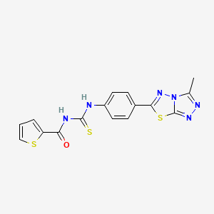 molecular formula C16H12N6OS3 B4766653 N-({[4-(3-methyl[1,2,4]triazolo[3,4-b][1,3,4]thiadiazol-6-yl)phenyl]amino}carbonothioyl)-2-thiophenecarboxamide 