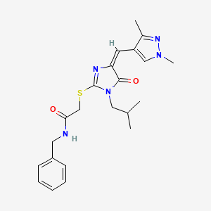 molecular formula C22H27N5O2S B4766731 N-benzyl-2-({4-[(1,3-dimethyl-1H-pyrazol-4-yl)methylene]-1-isobutyl-5-oxo-4,5-dihydro-1H-imidazol-2-yl}thio)acetamide 